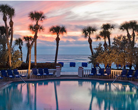 Pool at sunset overlooking the Gulf